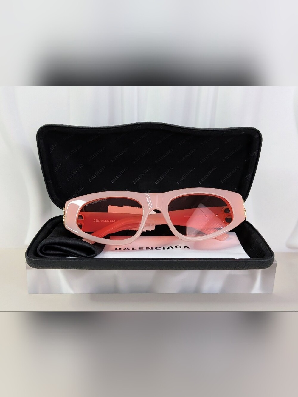 Balenciaga BB0095S Pink Gold Cat Eye Sunglasses BB Logo NWT Made In Italy - Picture 9 of 16